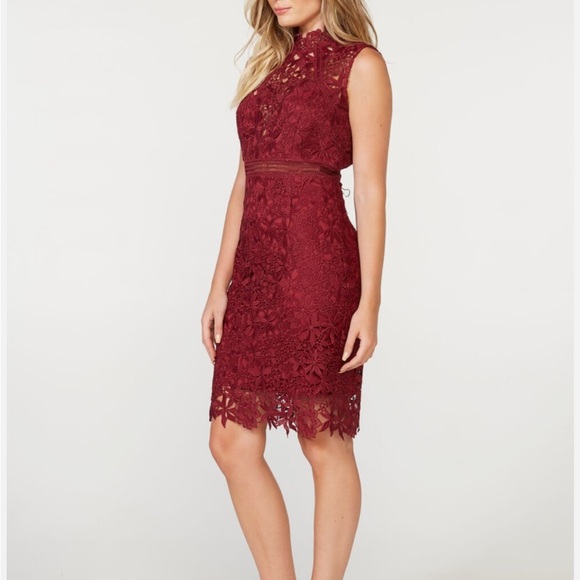 Bardot Knee-Length Lace Panel Dress Size S Red Party Event Sexy Classy Elegant - Picture 1 of 11